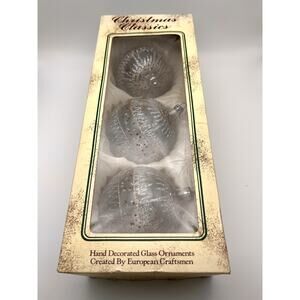 3 Vintage Christmas Classics Hand Decorated Clear Round Glass Ornaments Romania